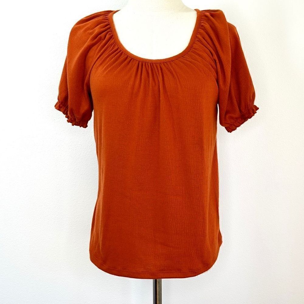 LC Lauren Conrad Short Puff Sleeve Peasant Blouse Rust Size XS
